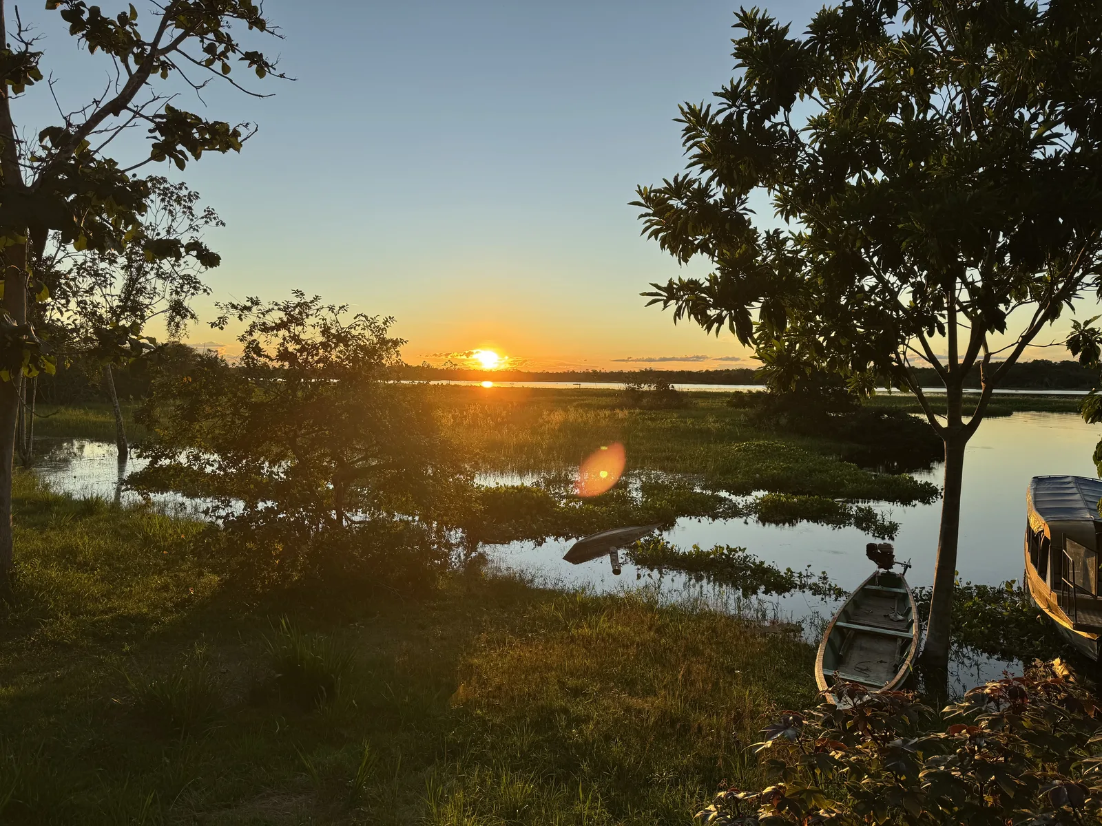 Sunset over the Amazon river in Peru